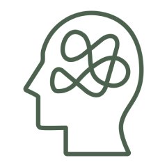 Head silhouette with tangled line representing confusion